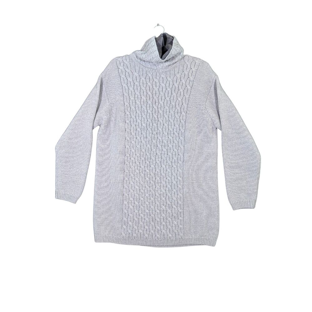 DKNY 100% Wool Cable Knit Turtleneck Sweater Grey Womens M